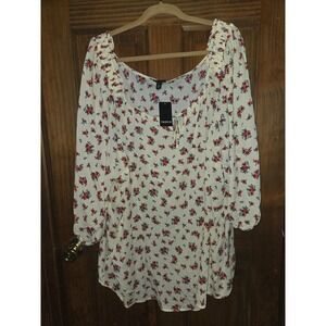 Torrid Womens Size 5 Cream Red Floral Smocked Off Shoulder Peasant Blouse NWT